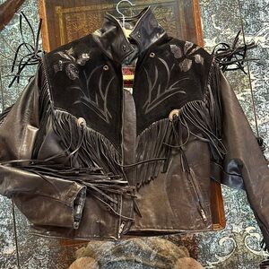 Black Leather Fringe Jacket